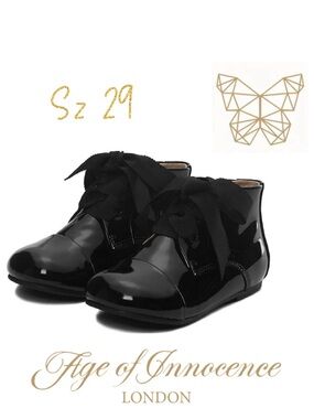 Age of Innocence Black Patent Leather Ribbon Lace Booties / Shoes EU 29 JANE PU